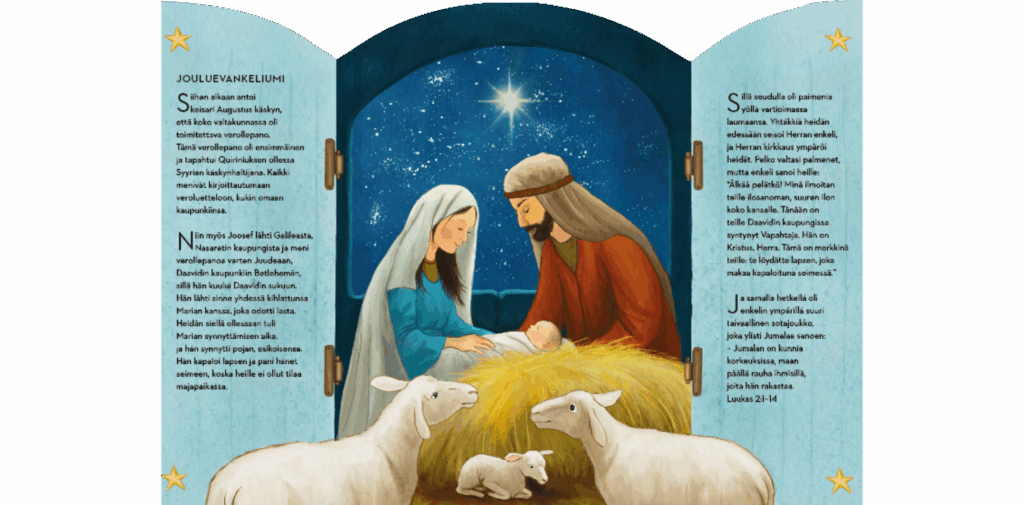 Seimikuvaelma, sivuilla jouluevankeliumin teksti