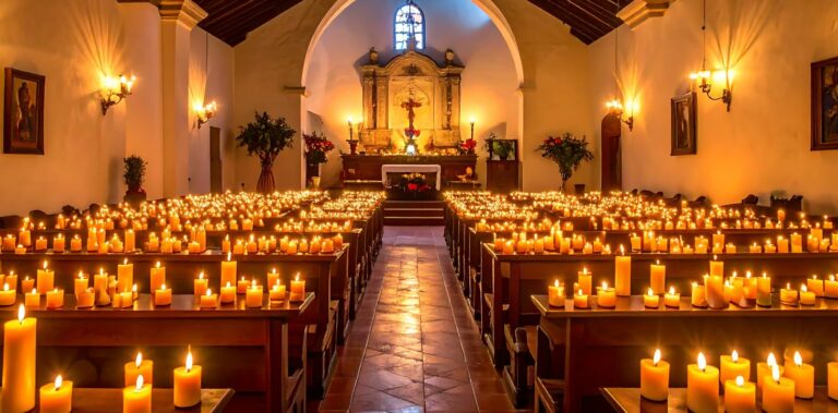 alttari täynnä kynttilöitä