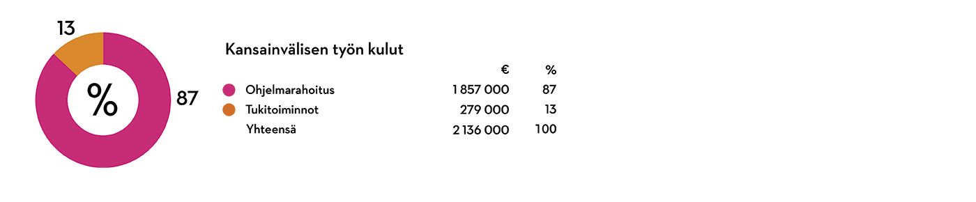 graafi, joka kuvaa Piplian kansainvälisen työn kulujen jakautumista 2025