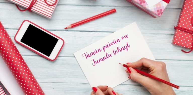 Kädet kirjoittavat korttia, jossa lukee "tämän päivän on Jumala tehnyt"
